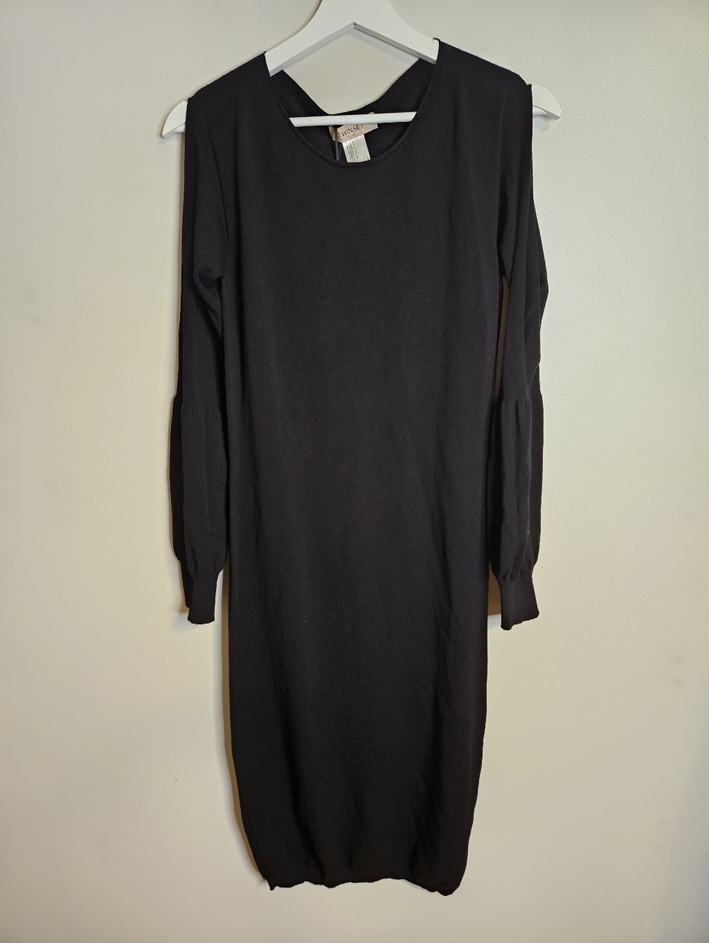 Twinset Milano Classic Black Long Sleeve Knit Midi Dress Split Sleeve NEW - Picture 10 of 10